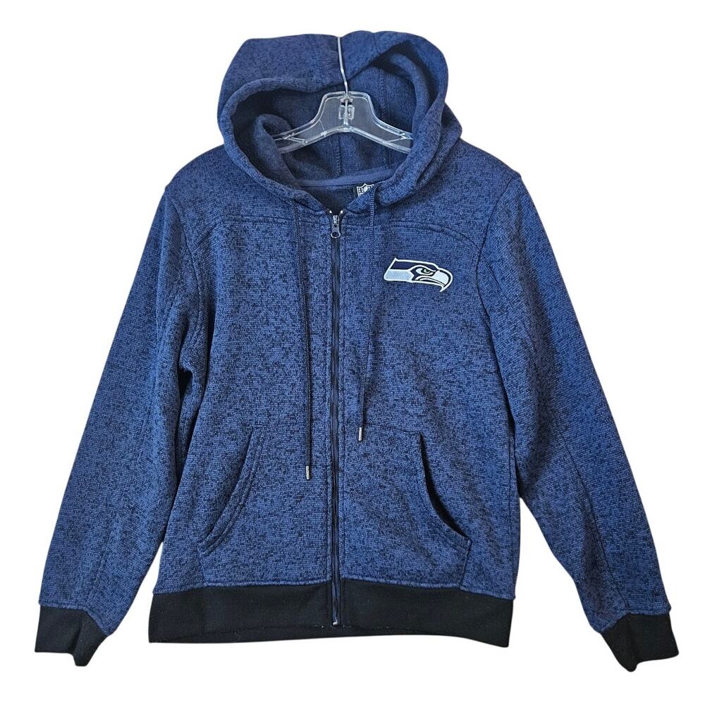 NFL Team Apparel Seattle Seahawks Embroidered Full Zip Marl Knit Hoodie Medium